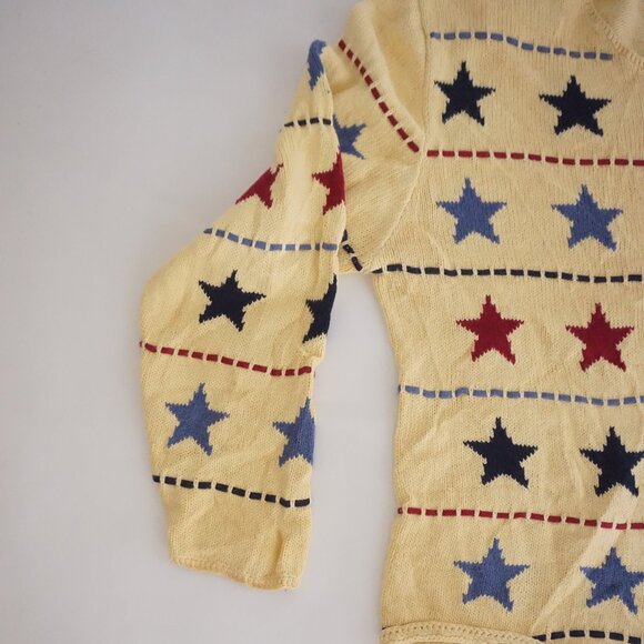 Vintage Christopher & Banks Yellow Star Cotton Knit Sweater Cottagecore Boho XL - Picture 6 of 8